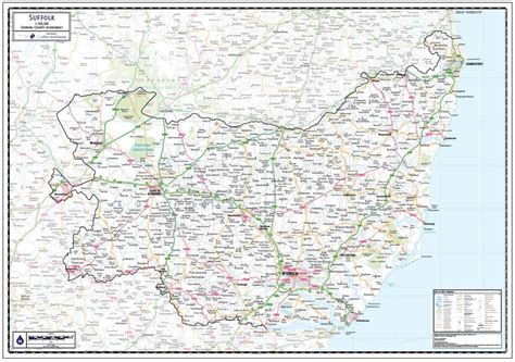 Suffolk County Wall Map Suffolk is the 8th largest county in England ...