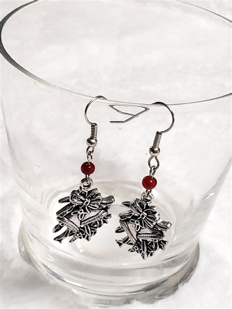 Christmas Bell Earrings Dangle Drop Earrings Red Silver Free Etsy