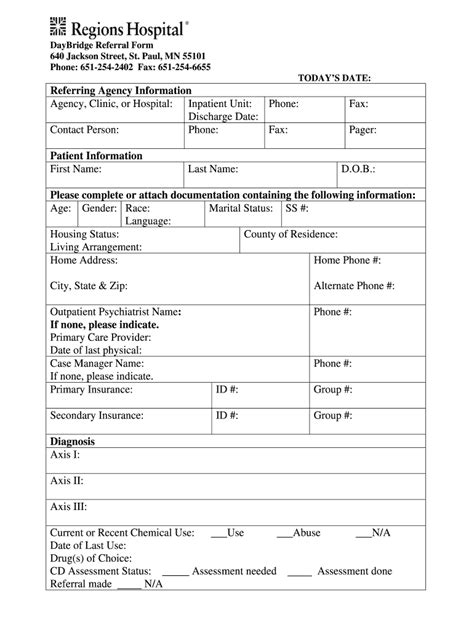 Mn Regions Hospital Daybridge Referral Form Fill And Sign Printable