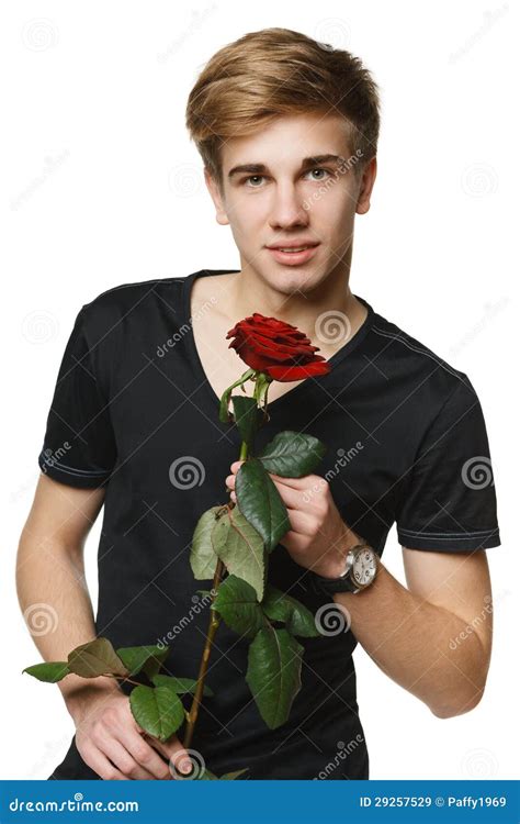 Man Holding The Red Rose Stock Image Image Of Happy 29257529