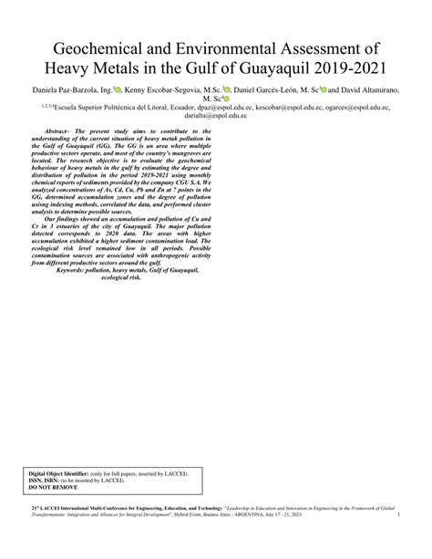 Pdf Geochemical And Environmental Assessment Of Heavy Metals In The