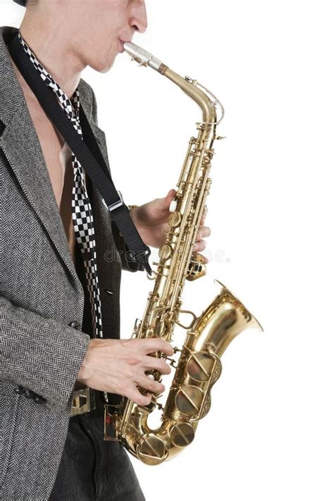 Jazz Man Plays A Saxophone Stock Photo Image Of Joyful