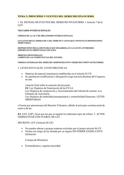 TEMA 2 Tributario TEMA 2 PRINCIPIOS Y FUENTES DEL DERECHO FINANCIERO