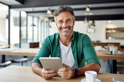 Premium Photo Cheerful Caucasian Middleaged Man In Casual Clothes