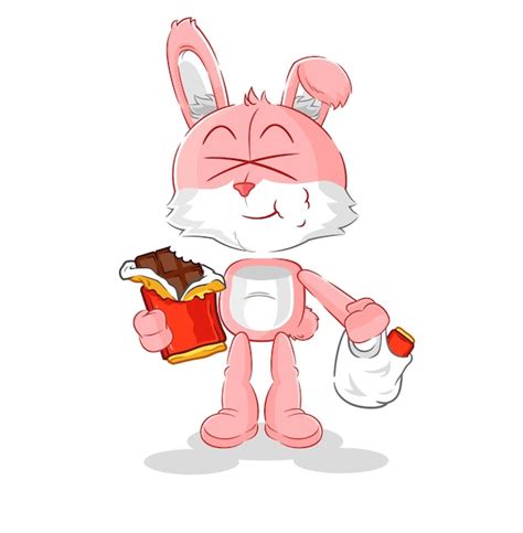 Conejito Rosa Come Vector De Dibujos Animados De Mascota De Chocolate