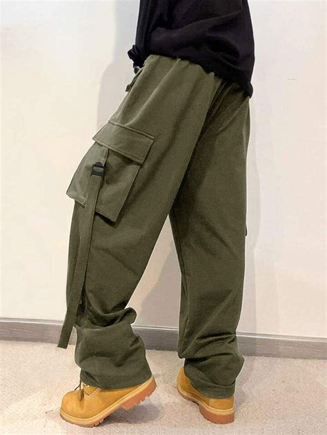 Men Buckled Flap Pocket Side Drawstring Waist Cargo Pants Shein Usa