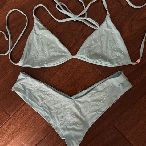 Hurley X LoveShackFancy Blue Rhinestone Bikini Set Depop