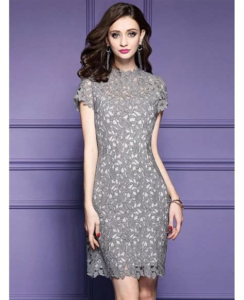 Luxury Lace Sheath Cocktail Dress High Neck With Cap Sleeves Zl8039