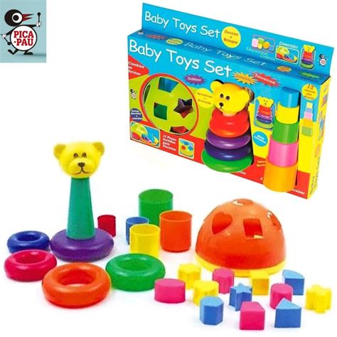 Brinquedo Educativo para Bebê de Encaixe Anéis Baby Toys Set Aprendendo