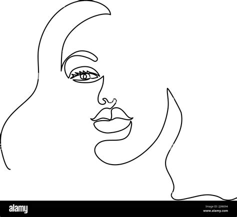 Abstract Modern Portrait Of Woman Face One Line Drawing Portret Minimalistic Style Vector