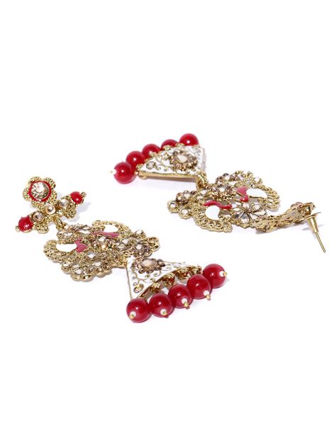 Buy Priyaasi Gold Plated Peacock Inspired Maroon And White Drop