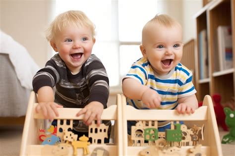 Premium Photo | Twin babies playing in crib