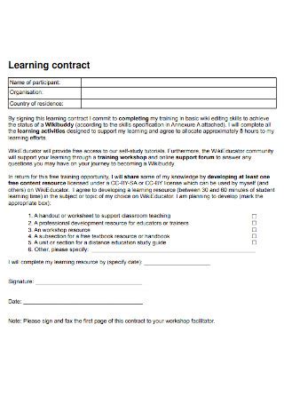 Sample Learning Contracts In Pdf Ms Word