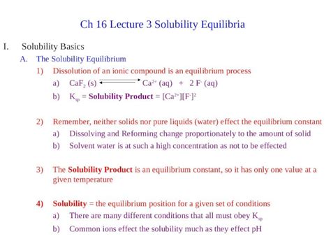 Ppt Ch 16 Lecture 3 Solubility Equilibria Isolubility Basics Athe Solubility Equilibrium 1