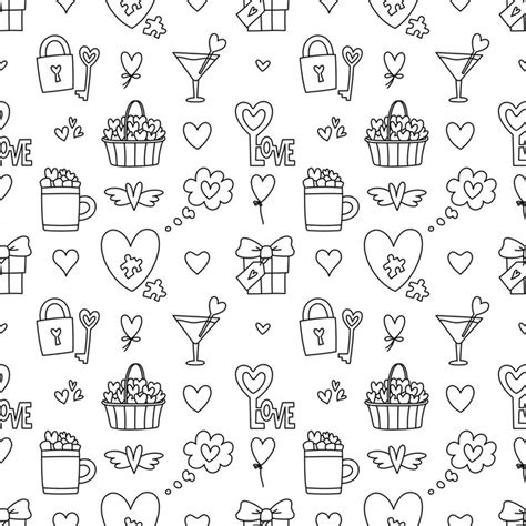 Premium Vector Valentines Day Doodle Style Seamless Pattern In Black