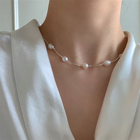 Pearl Necklace 925 Silver Irregular Shaped Pearl Apollobox