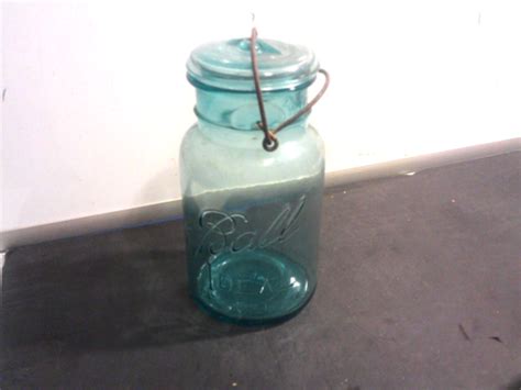 Vintage Blue Ball Ideal Quart Jar With Lid Wire Bale Patd July 14