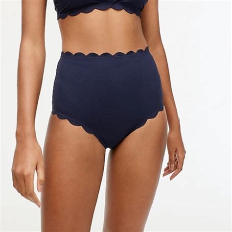 J Crew Swim J Crew Navy Blue High Rise Scalloped Bikini Bottom