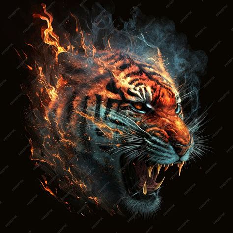 Fierce Tiger On Fire Premium Ai Generated Image