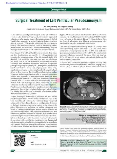 (PDF) Surgical Treatment of Left Ventricular Pseudoaneurysm