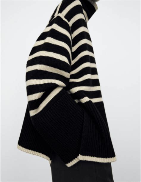 TotÊme Wide Black And White Striped Turtleneck Sweater For Women Ss21