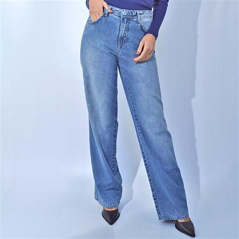 Calça Wide Leg Flor De Lis Jeans Pole Modas