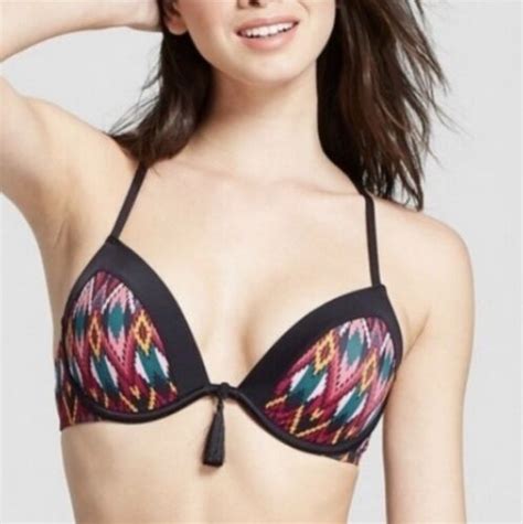 Shade Shore Aztec Print Padded Bikini Top Size C Tassels Ebay