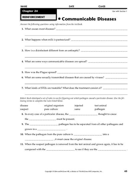 Communicable Diseases Worksheet For 7th 9th Grade Lesson Planet