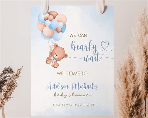 Editable Bearly Wait Baby Shower Welcome Sign Bear Baby Etsy