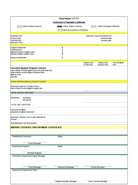 Certificate Of Payment Template