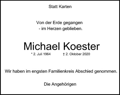 Traueranzeigen Von Michael Koester Trauer In Nrw De