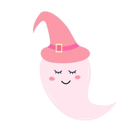 Premium Vector Cute Pink Ghost In A Hat Halloween Character Isolated