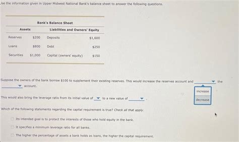 Solved Jse The Information Given In Upper Midwest National