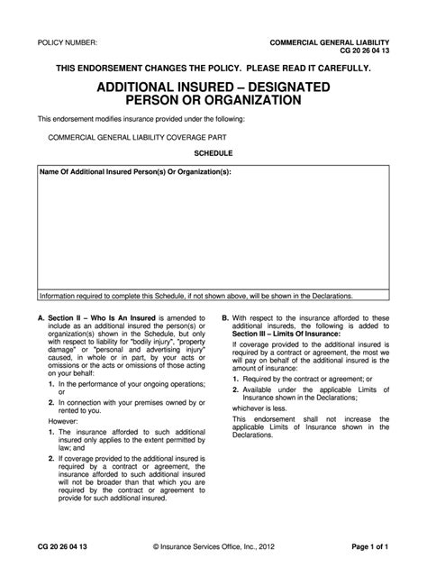 Fillable Additional Insured Form Cg Printable Forms Free