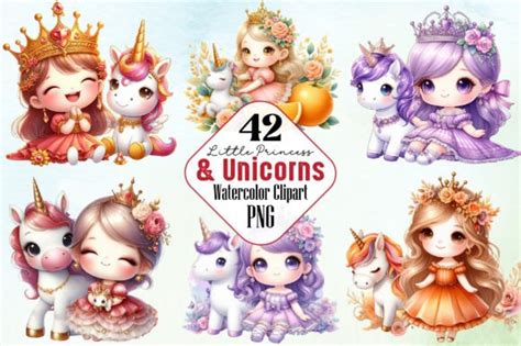 Little Princess And Unicorns Clipart Graphic By Robertsart · Creative