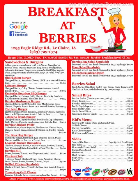 Menu At Breakfast At Berries Cafe Le Claire