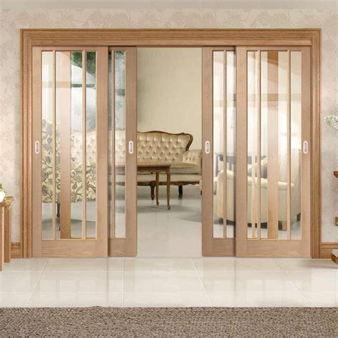 Thruslide Worcester Oak 3l 4 Sliding Doors And Frame Kit Clear