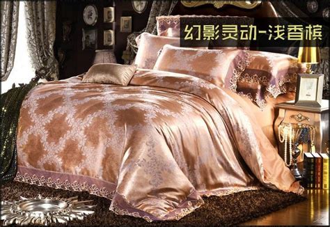 Luxury Champagne Lace Satin Jacquard Bedding Set For King Queen Size