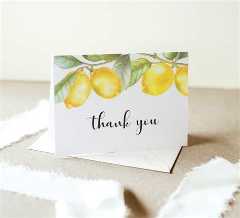 Thank You Cards Template Lemon Citrus Theme Folded Thank You Etsy