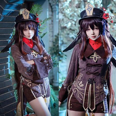 Hu Tao Cosplay Costume Wig Full Set Genshin Etsy