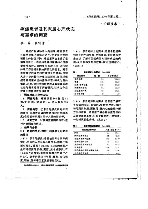 癌症患者及其家属心理状态与需求的调查word文档在线阅读与下载无忧文档