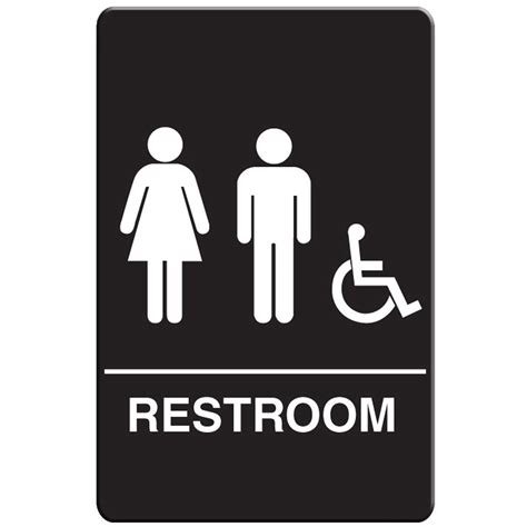 Unisex Handicap Braille Restroom Sign Ada Compliant Black And White W Adhesive Strips Included