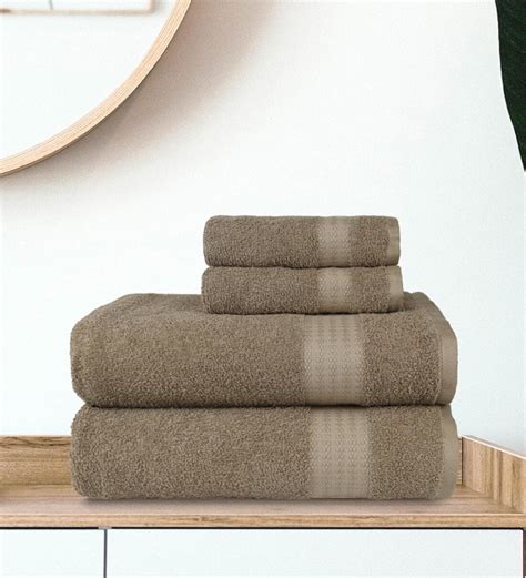 Buy Brown Solid 400 GSM Cotton Towel Sets Set Of 4 By Trident At 6