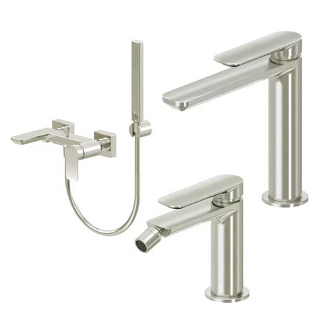 Set Miscelatore Lavabo Bocca Lunga E Bidet Con Esterno Vasca Spazzolato