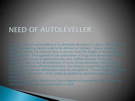 Autoleveller And Stop Motion In Drawframe Ppt