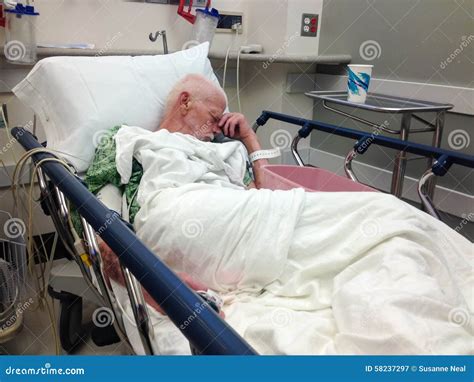 Elderly Male Hospital Patient In Hospital Bed Stock Image Image Of