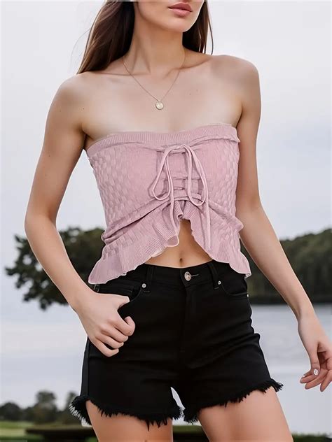 Sexy Drawstring Knit Tube Top Casual Strapless Sleeveless Temu