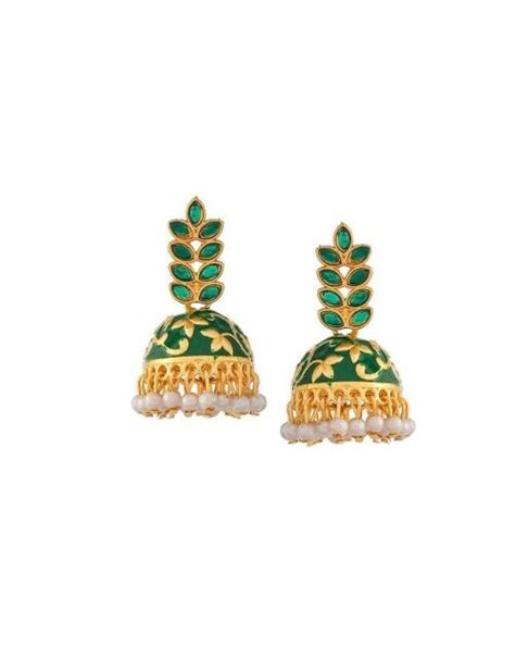 Buy Silvermec Design Gold Plated Floral Meenakari Green Women Jhumka