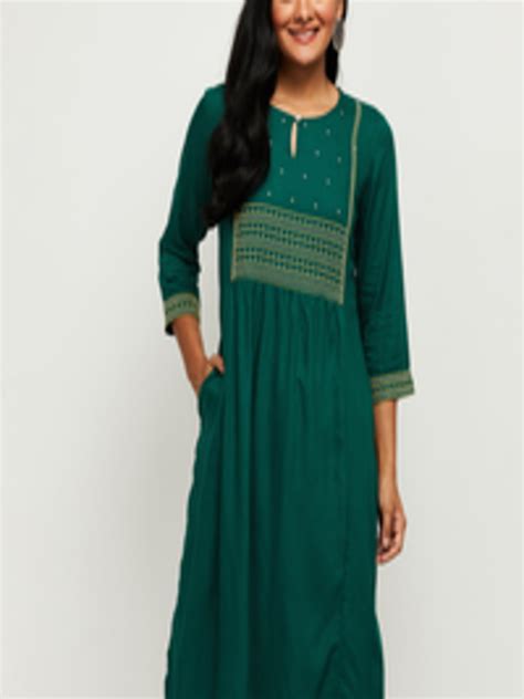 Buy Max Women Green Ethnic Motifs Yoke Design Keyhole Neck Kurta