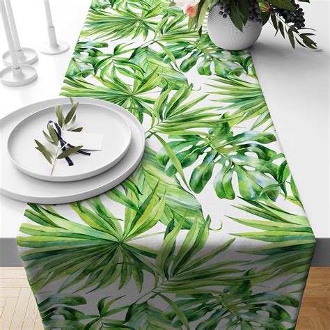 Jual TABLE RUNNER TAPLAK MEJA PRINT MOTIF DAUN MONSTERA TROPICAL LEAVES